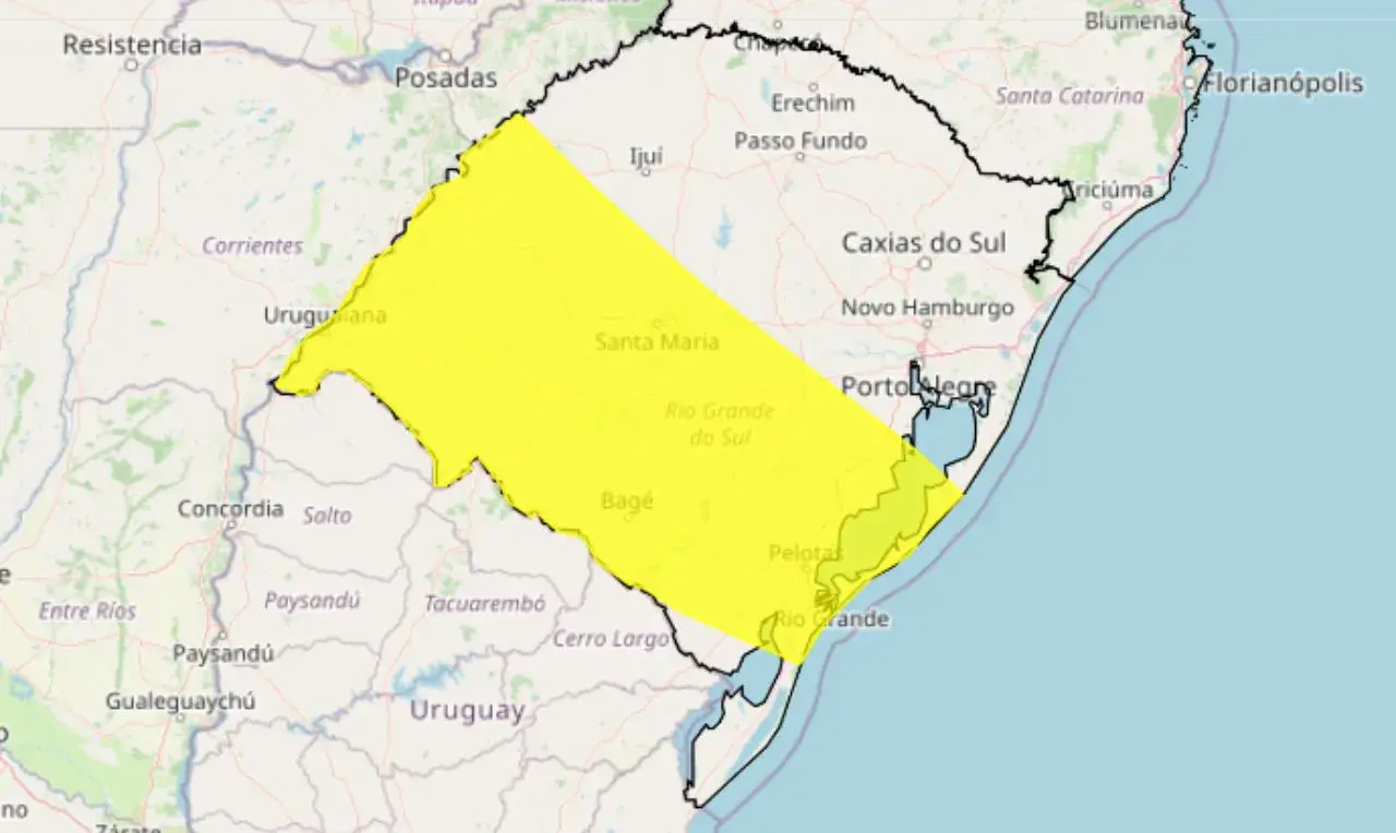 Alerta amarelo para chuva intensa em mais de 100 cidades do Rio Grande do Sul